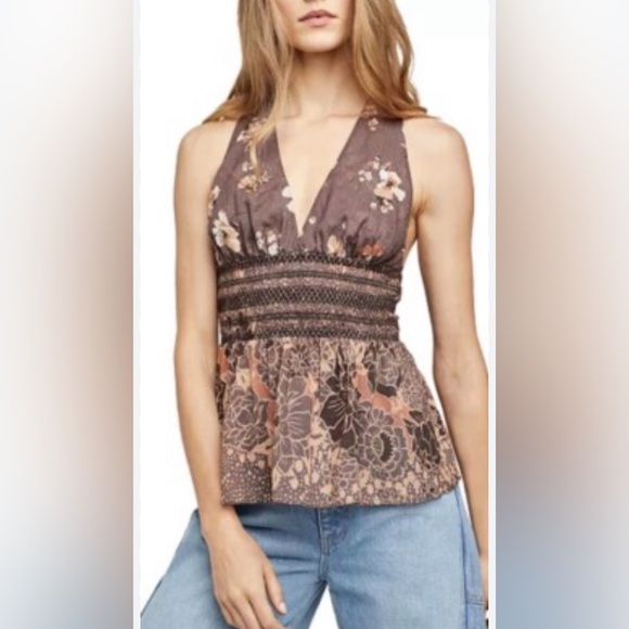 Free People Tops - Free People Floral Halter Top in Brown and Pink